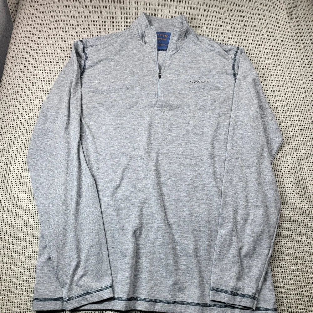 Orvis Pullover Mens Large Gray Trout Bum 1/4 Zip Long Sleeve Fishing Shirt - Picture 1 of 7